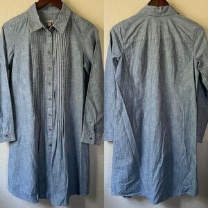 J Jill Womens Small Cotton Long Sleeve Pleated Button Front Denim Shirt Dress